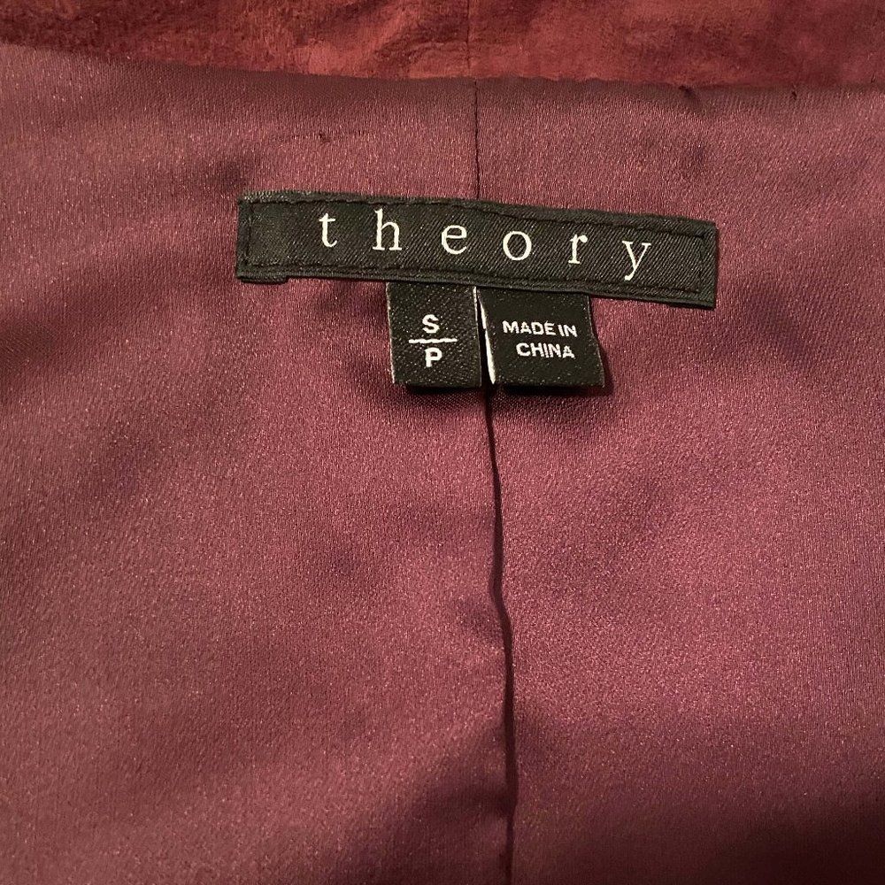 THEORY Burgundy Drape Front Suede Jacket, Size S/P - Picture 7 of 7